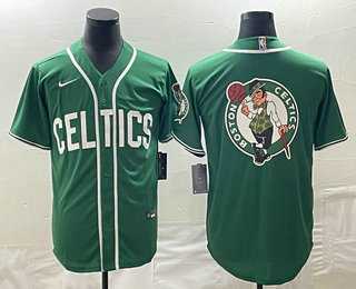 Mens Boston Celtics Big Logo Green Stitched Baseball Jersey